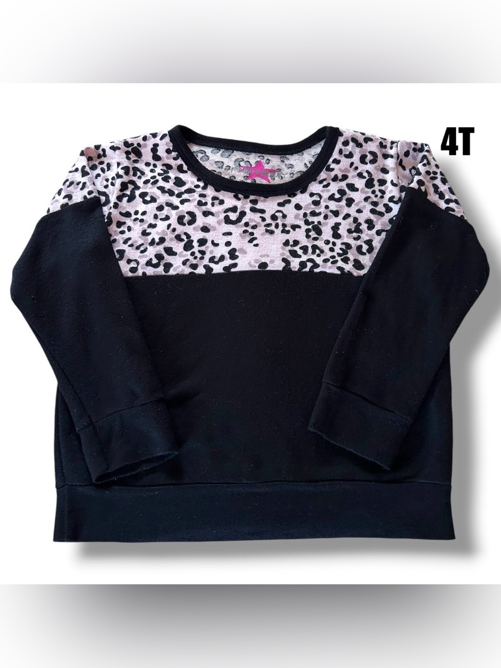 Girls' Black Sweatshirt with Pink Leopard print- 4T. Lightweight